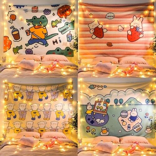 Kawaii Ins Anime Tapestry Lights Background Cloth Props Room Decor Japan Korea Home Bedroom Living Room Wall Cloth Hanging Cloth