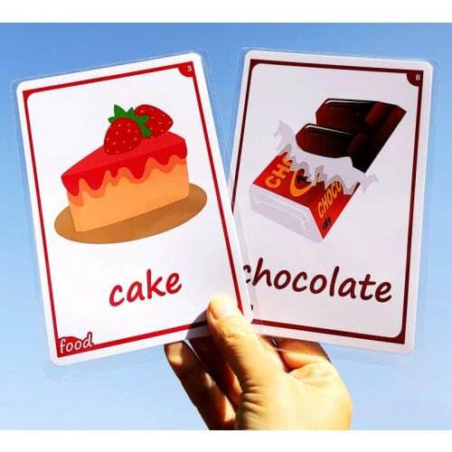 52pcs Food Flashcards English Learning Cards Montessori Baby Early Educational Cards Kindergarten English Teacher Teaching Aids