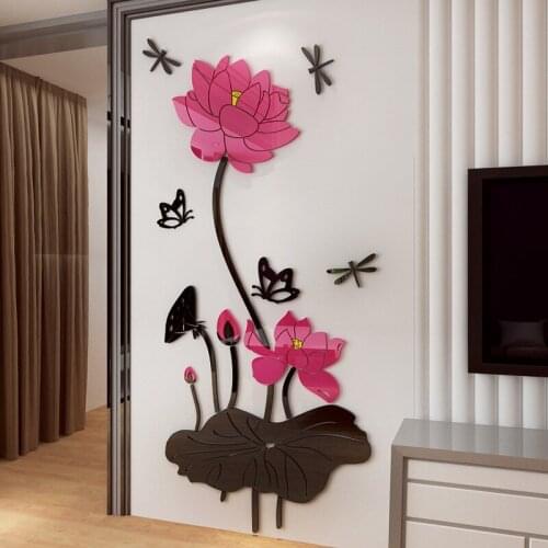 Chinese classical lotus DIY Childrens room bedroom living room TV background wall decoration 3D acrylic wall stickers