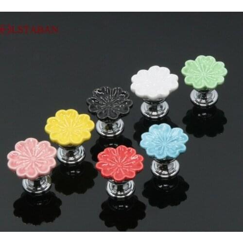 LSTABAN Chinese Style Garden Single Hole Cartoon Ceramic Orchid Shape Cabinet Drawer Handle Wine Cabinet Door Handle