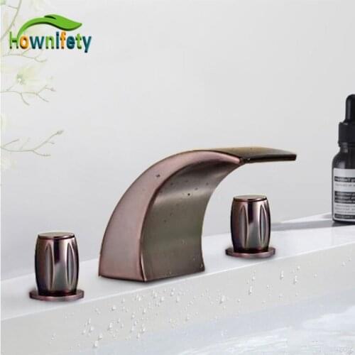 Matte Red Bathroom Basin Faucet Hot Cold mixer Faucet Three Holes Two Handle Mixer Tap Deck Mount multiple handle style
