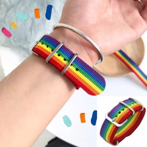 Fashion nylon couple rainbow bracelet, colorful canvas rainbow lover wristband bracelet