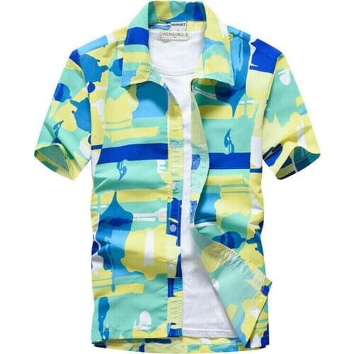 2019 Men Beach Short Sleeve Blouse Hawaiian Shirt Summer Beach Holiday Floral Shirt Men Boy Casual Slim Fit TOP