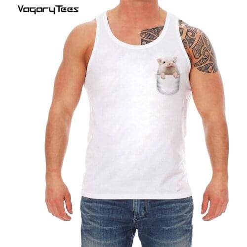 2019 Funny Cute Pig in my Pocket Tank top Mens Hipster Customied Pocket tops Summer Male Short Sleeve Basic clothing