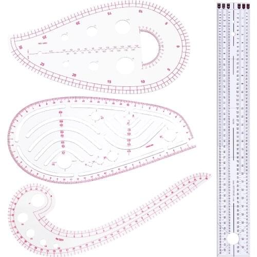 Nonvor French Curve Metric Rulers Set Tailor Drawing Template Craft Tool Cutting Ruler Clothing Sample Metric Ruler 4 Pcs