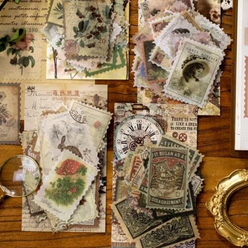 60Pcs/Set Vintage Stickers Retro Stamp Style Diary Planner Decorative Scrapbooking Stickers Craft Stickers Stationery Supplies