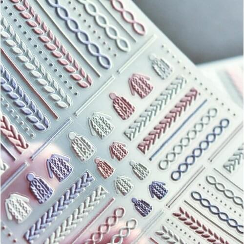 Winter Sweater Design Nail Sticker Art Decoration 3D Water Slide Decals Acrylic Engraved Back Gule Manicure Tips Tools