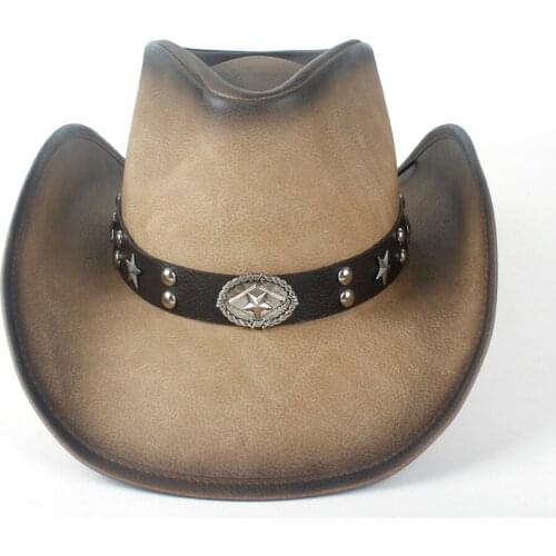 New Women Men Unisex Vintage Leather Roll Up Wide Brim Sombrero Gentleman Cowboy Cowgirl Western Hat