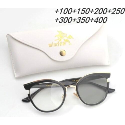 New fashion round cat sun photochromic presbyopia sunglasses women leoaprd multifocal progressive reading glasse uv400 FML