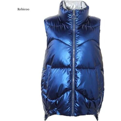 New Glossying Down Cotton Vest Female Fashion Outwear Winter Sleeveless Jacket for Women Thicken Warm Waistcoat