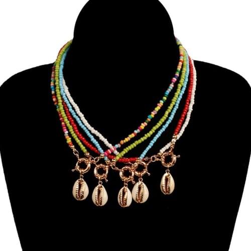Natural Shell Beaded Necklace Bohemia 15.75in Beaded Choker Necklace Colorful Bead Necklace Jewelry Accessories