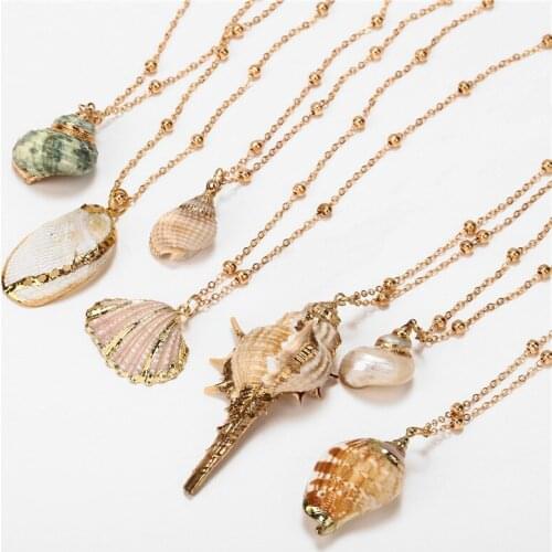 Bohemia Color Natural Conch Shell Necklace Big Geometric Ocean Beach Necklace For Women Party Gift Jewelry