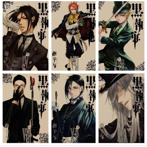 Japanese Anime Black Butler Sebastian Anime Posters Canvas Painting Retro Poster Wall Art Home Decor Photos for Childrens Room
