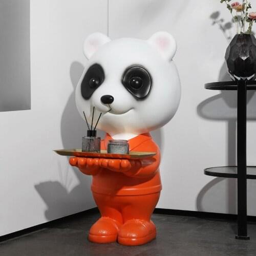 Modern Home Decor Craft Panda Statue Sculpture Living Room Corner Table Large Landing Decoration Tray Storage Figurine Ornaments