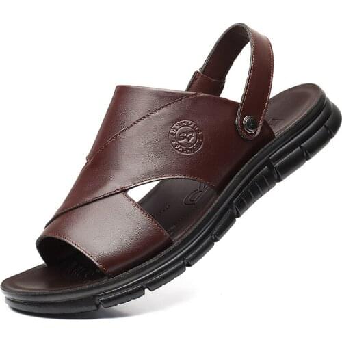 Black Beach Sandals for Men Outdoor Designer Men Sandals Summer Men Shoes Leather Brown Beach Shoes Man 2021 Zapatos De Hombre