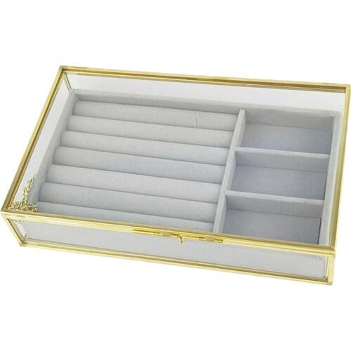 Stackable Jewelry Tray with Lid Velvet Earring Drawer Insert Display Show Case, Dresser Organizer for Ring Stud, Necklace Holder