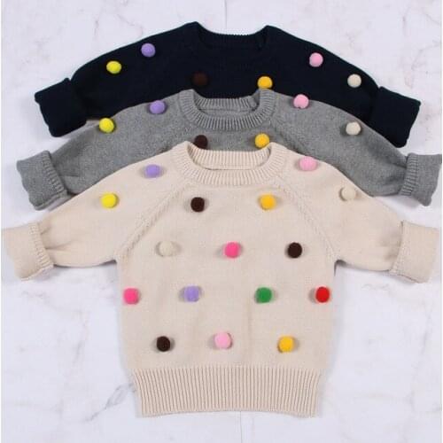 2 3 4 5 6 Years Toddler Girls Sweater Fashion Colored Hair Ball Kids Sweaters Spring Autumn Child Clothing Korean Girls Outwear