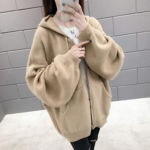 Hooded Sweater Women Cardigan 2019 New Loose Autumn Winter Warm Knitted Fashion Coat Female HK167