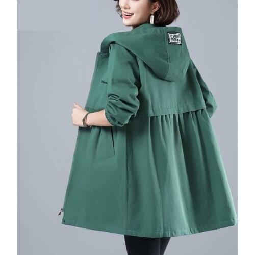 Plus Size 5XL Female Windbreaker 2021 New Spring Autumn Korean Loose Long Coat Casual Zipper Hooded Trench Coat Mom Clothes
