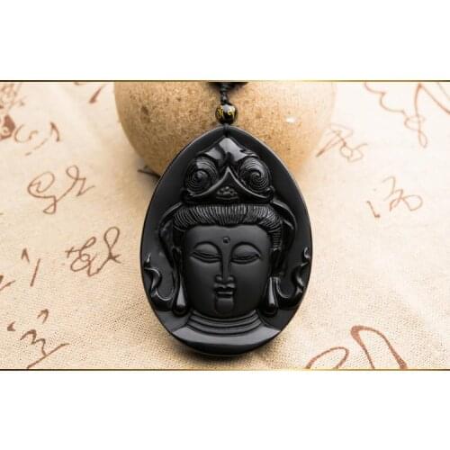 High Quality Unique Natural Black Obsidian hand Carved Buddha Lucky Amulet Pendant Necklace For Women Men pendants jewelry