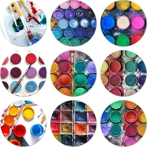 58mm Watercolors Set Paint Palette Painting Box Icons Pins Badge Decoration Brooches Metal Badges For Backpack Decoration