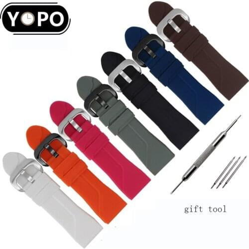 Yopo 28mm Soft Rubber strap white black orange red brown gray blue wristband Replacement strap for males watch accessories