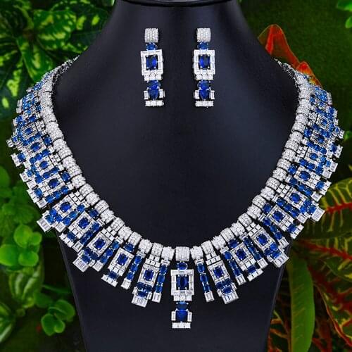 Blachette Jewelry High Quality Shiny Crystal Zircon Earrings Necklace Bridal Gorgeous Jewelry Set Wedding Fashion Accessories