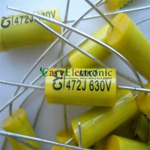 Wholesale and retail long leads yellow Axial Polyester Film Capacitors electronics 0.0047uF 630V fr tube amp audio free shipping