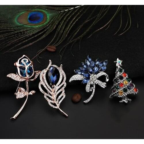 2021 Fashion Jewelry Vintage Crystal Leaves Pins Brooches for Women Charm Women Accessories Flower Pin Brooch