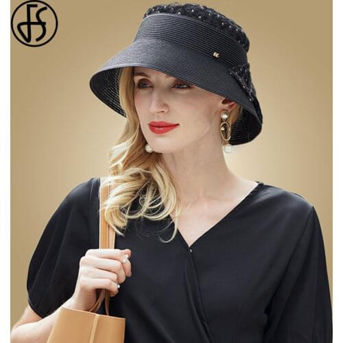 FS NEW Women White Sun Caps Wide Brim Beach Straw Hat Foldable Summer Female Casual Lady Flower Black Chapeu Feminino 2021