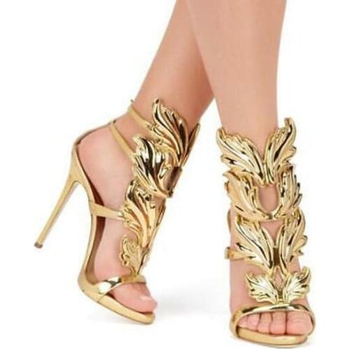 Womens Leaf Gladiator Strappy Cut Out Stilettos High Heel Sandals Slingbacks Shoes Pumps Hot New Roman 21Colors Plus Size C493