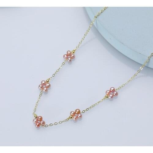 Flower Natural Freshwater Pearl Choker Jewelry for Women 3.5-4mm Purple Color New Design Gold Accessory Necklace