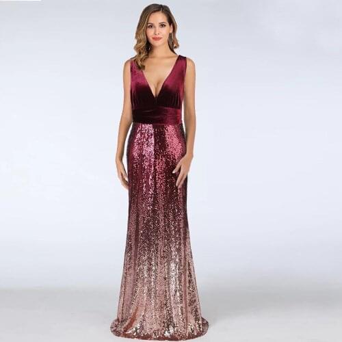 Women sequined sleeveless party dress sexy v-neck banquet dress velvet evening long dress omighty bandage dress Robe De Soiree