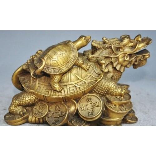 Zhmui88006174++ chinese fengshui brass animal dragon turtle tortoise wealth yuanbao money statue