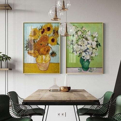 Famous Sunflower Vase with Roses Wall Art Vintage Flowers Canvas Painting European Style Posters and Prints Pictures Home Decor