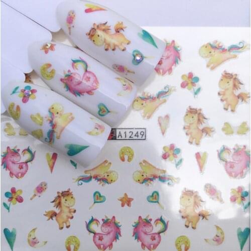 1pc Cartoon Animal Watermark Sticker Unicorn Fox Lion Elephant Manicure Decals Nail Art 6.4cm*5.2cm