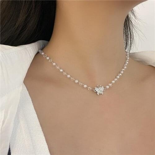 10pcs / lot fashion jewelry pearl cystal beads chain butterfly necklace