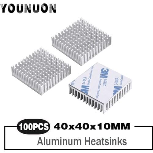 100Pcs YOUNUON Heatsink 40x40x11mm Golden Anodize Aluminum Heat Sink Radiator With 9448A 3M Tape