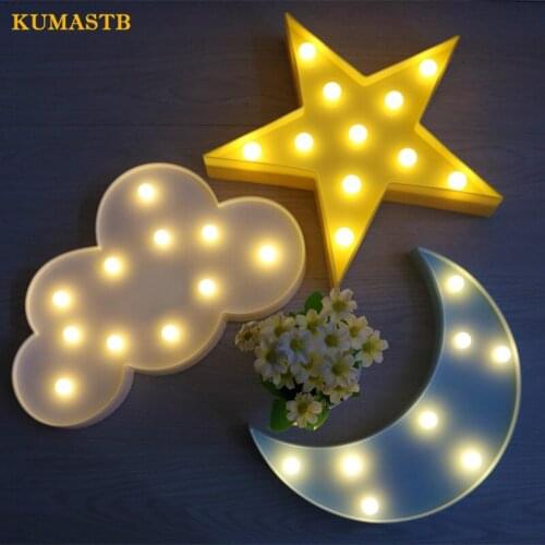 3D Cloud Star Moon Night Lamp Light LED Marquee Sign Light For Baby Kids Gift Bedroom Bedside Table Luminarias Moon Night Lamp