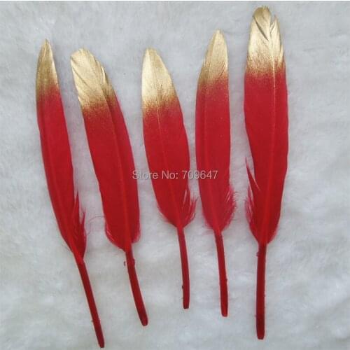 50Pcs/Lot!Gold dipped feathers,red feathers with gold tips,Dream Catcher Feathers,Decorative Feathers,Party Supplies,crafts