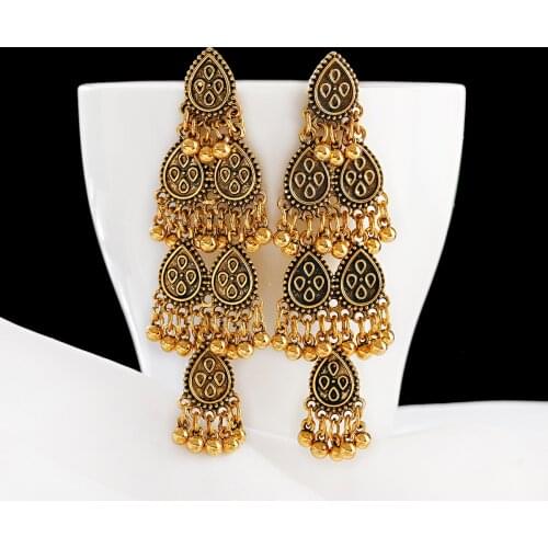 Bohemian Ethnic Earrings 2021 Women Vintage Alloy Hollow Out Carved Flower Rhinestones Long Dangle Earrings Indian Jewelry