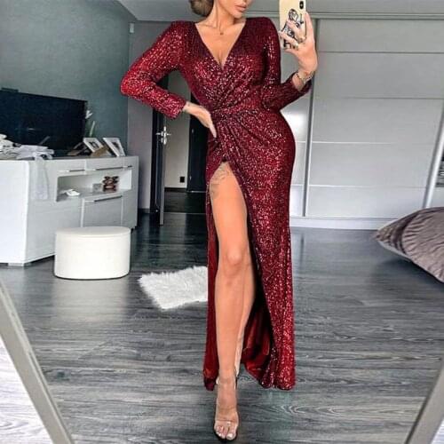 Burgundy Cocktail Dresses Sexy Sequin Embroidery Split High Waist Party Dress Skinny Women Short Party Dresses Homecoming Dress