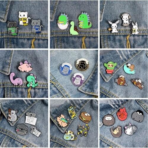 Cute Animal Brooch Suit Cat Dog Rabbit Dinosaur Sloth Koala Bag Enamel Pin Lapel Pin Badge Jewelry Gift To Fans