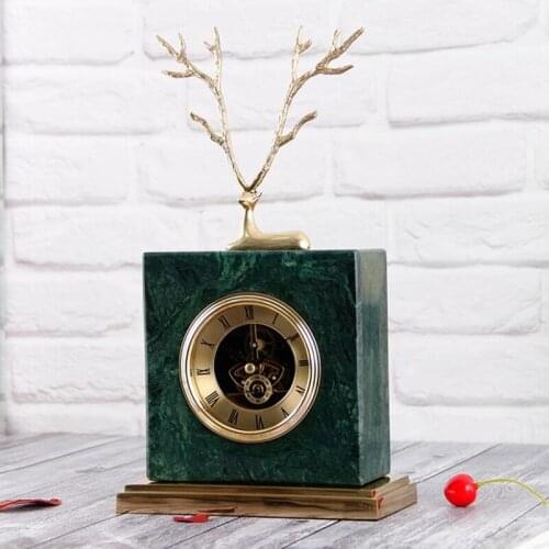 European style copper deer marble clock American retro home decoration study office soft decorations ornaments crafts gift