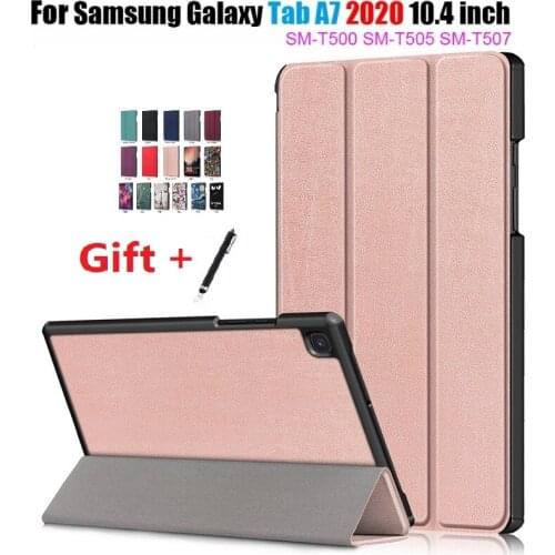 For Samsung Galaxy Tab A7 2020 10.4 inch Funda PU Leather SM-T500 T505 T507 Cover Hard PC Back Tablet Funda with Soft Film+ Pen