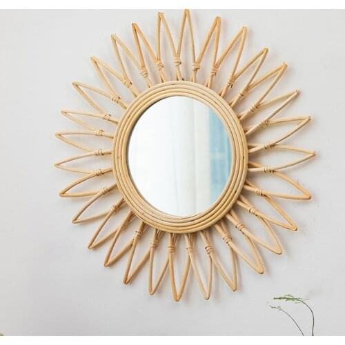 Wood Decorative Mirror Bathroom Art Decor Bamboo Knitted Wall Mirrors Filigree Cherub Hallway Trendy