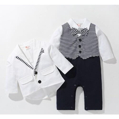 2021 Childrens Clothing Baby One-piece Spring&Autumn Romper with Jacket 2 PCS Suits Long Sleeve Newborn Boy Gentleman Suit Set