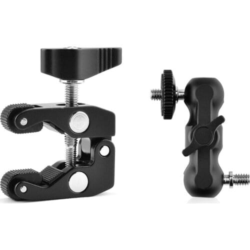 Dual Ball Head Magic Arm Adapter Camera Clamp Mount Super Clamp for DSLR Camera Monitor Rig Video LED Light Flash Action Cam