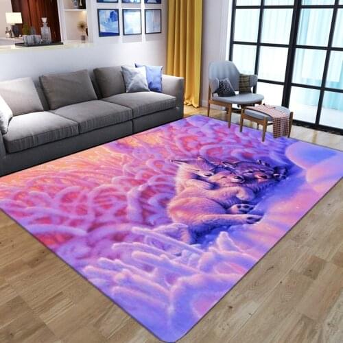 Purple Fantasy Wolf Cartoon Anime Moon Floor Mat Door Mat Anti-slip Mat Carpet Bedroom Living Room Home Decoration