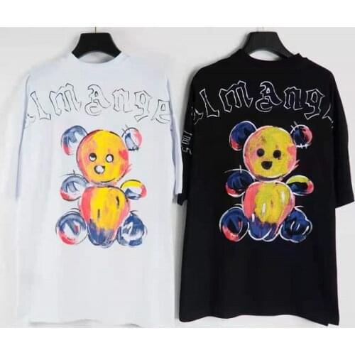 Palm Angels 21SS Logo letters Print t shirt Mens Womens Bear Pattern Short Sleeve Crewneck T-Shirt Couple Trendy Style t shirt